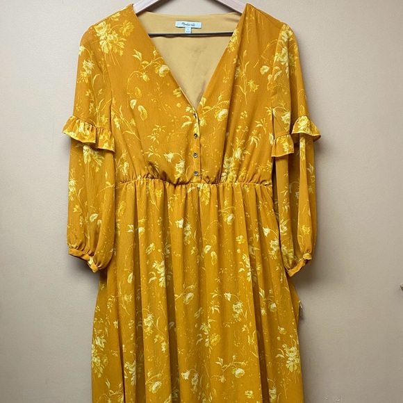 Madewell Tonal Botanical Ruffle Midi Dress Prairie Core EUC 4 Fall Thanksgiving - Picture 2 of 10